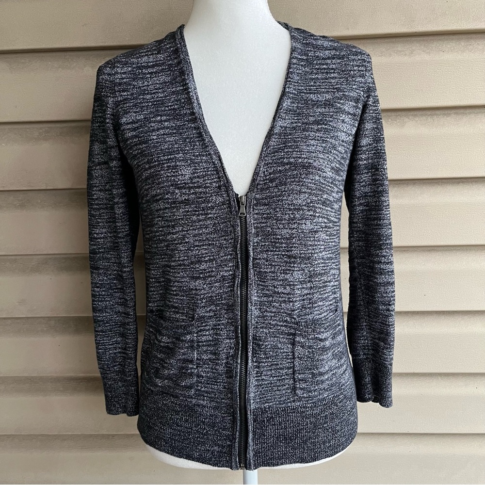 •LOFT• Marled Navy Zip Up Cardigan Sweater - Size Medium